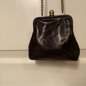 HOBO BAG MINI BLACK LEATHER LONG BRONZE CHAIN CROSSBODY OR CLUTCH